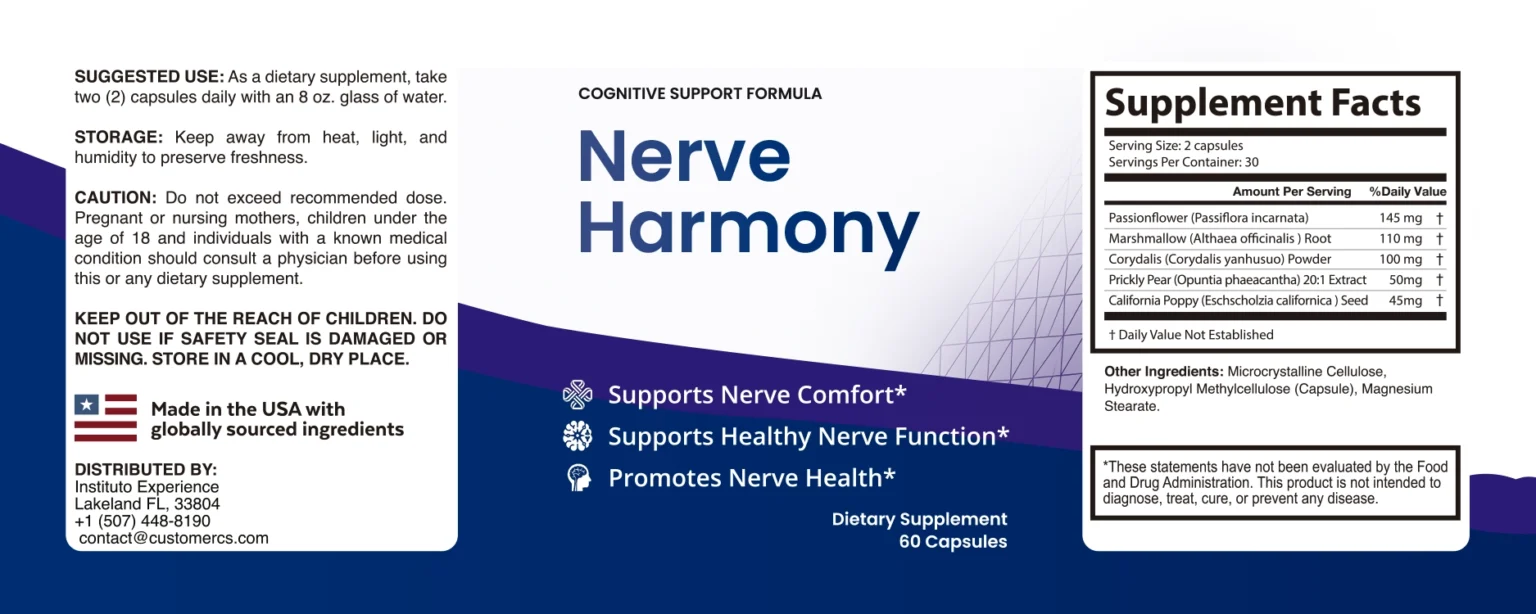 NerveHarmony supplement label